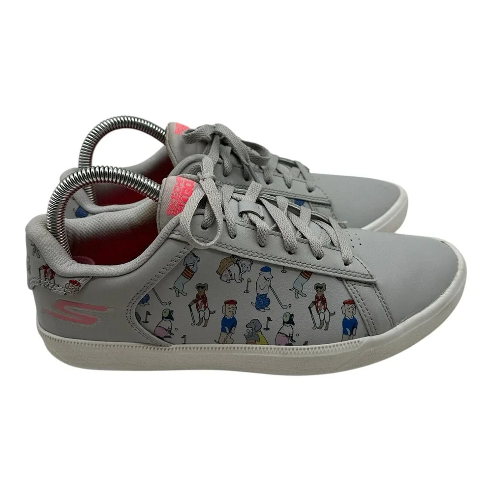 Skechers Go Golf‎ Drive 4 Shoes Womens 8.5 Gray Dog Novelty Print Sneakers 17011